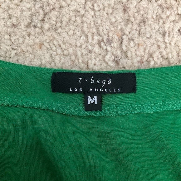 T-bags Los Angeles Green Top with Hand-sewn Leather Collar Size M - Picture 5 of 7